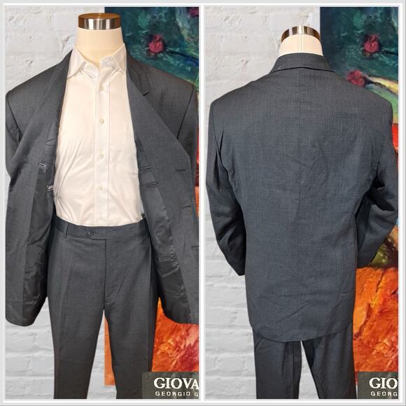 Georgio Giovanno Mens 46R 38x30 Gray Nailhead 2-Piece Classic Suit - Picture 4 of 16